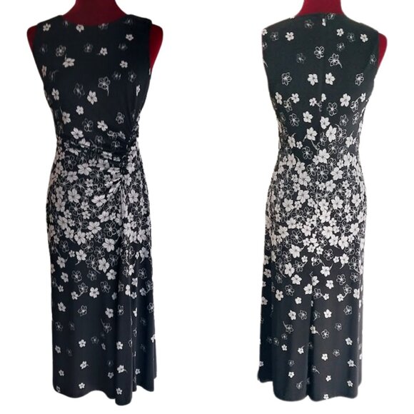 Ralph Lauren's American Living Women Fit & Flare Black/White Floral Midi Dress 6 - Picture 3 of 12